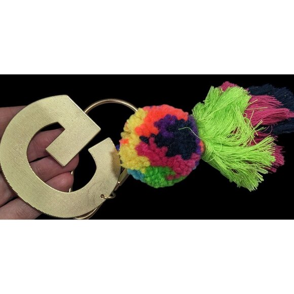 Jane Marie G Initial Rainbow Keychain With Pompom Tassel - Picture 3 of 10